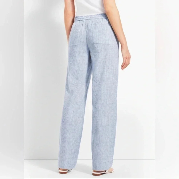 Talbots 100% Linen Wide-leg Pants Drawstring Blue White Stripe Women’s‎ 16P EUC - Picture 2 of 12